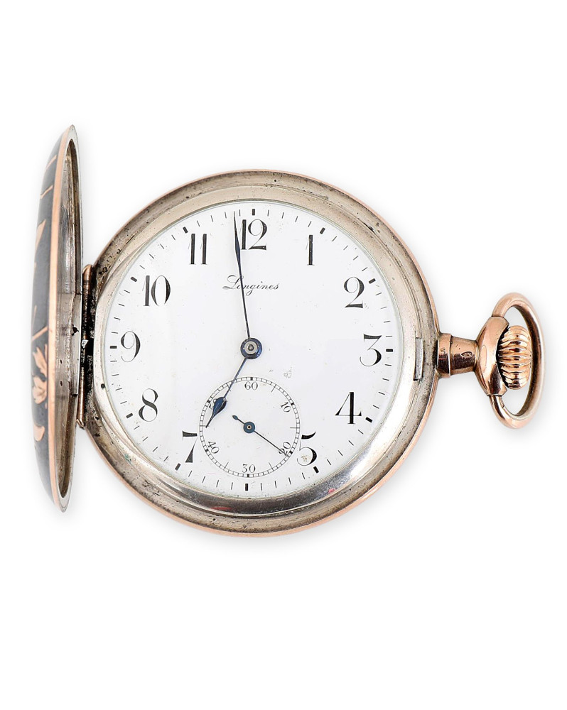 Dekorativní kapesní hodinky zn. LONGINES - zdobené technikou Niello